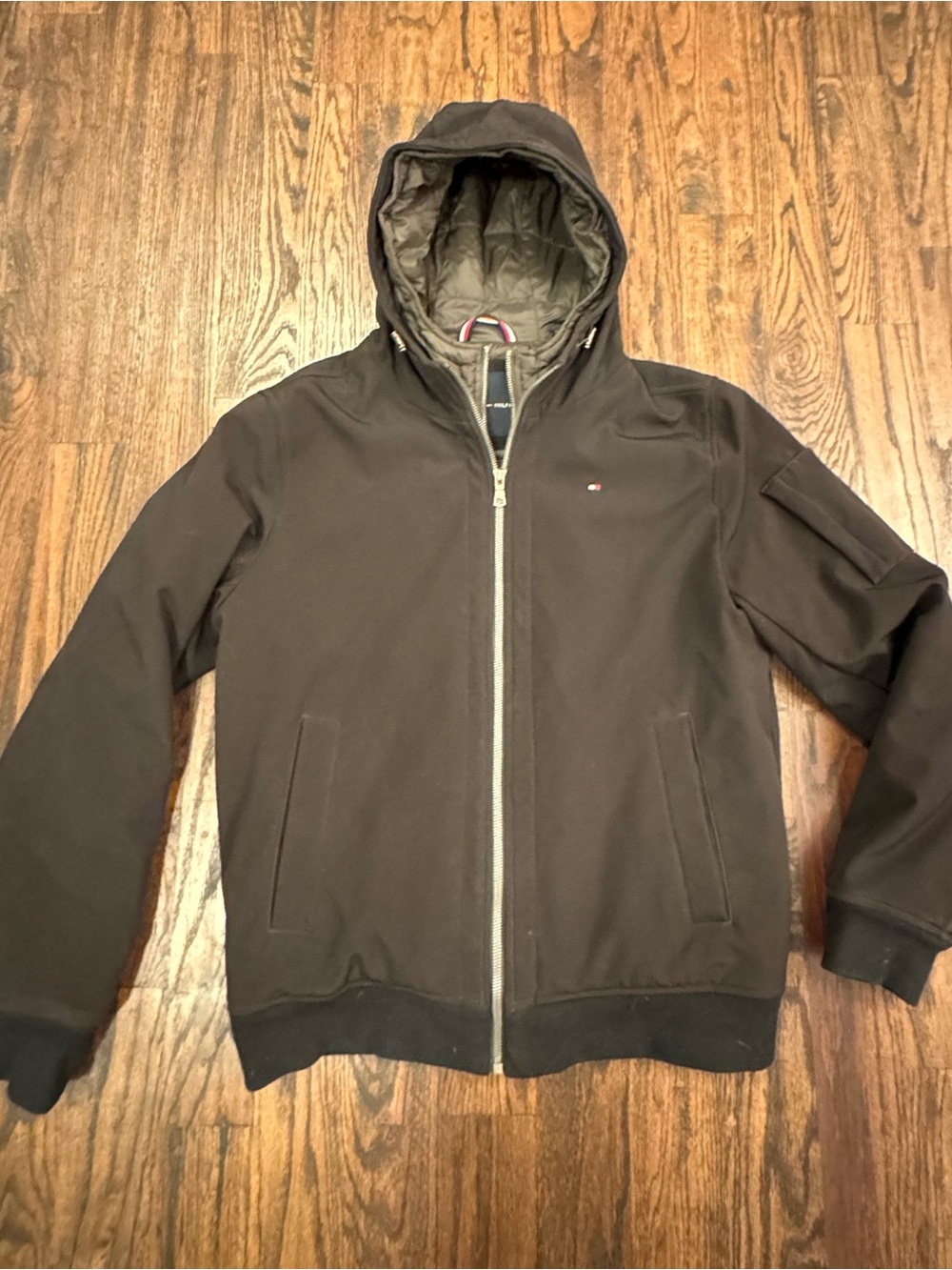 Tommy Hilfiger Black Zip-Up Hooded Coat